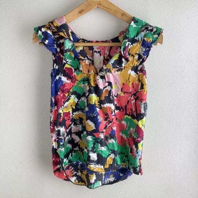 J.Crew Floral Blouse Tank Top Sleeveless 100% Silk Womans 2