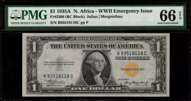 1935A $1 North Africa WWII Emergency Issue FR-2306 - PMG 66 EPQ Gem Uncirculated