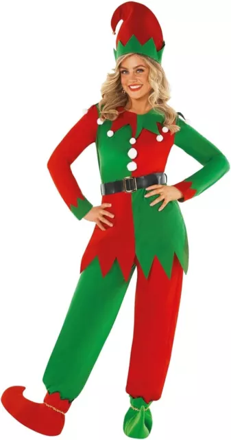 Women`s Red Green Classic Christmas Elf Costume Adult Santa`s Helper Suit Xmas