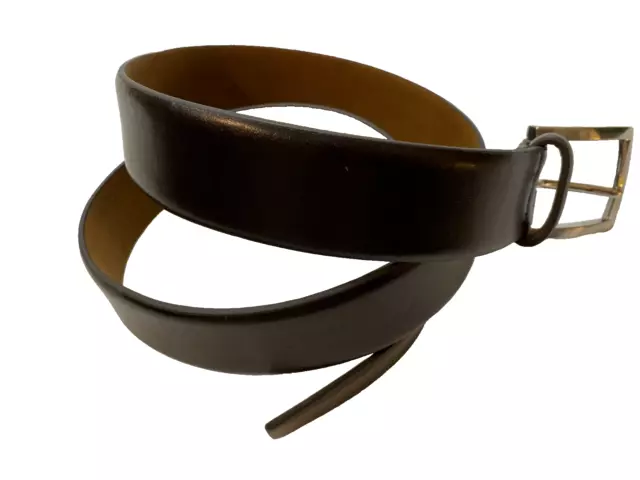 Men's Size 32 Dark Brown Genuine Leather Dress Belt Silver Buckle MINT CONDITION