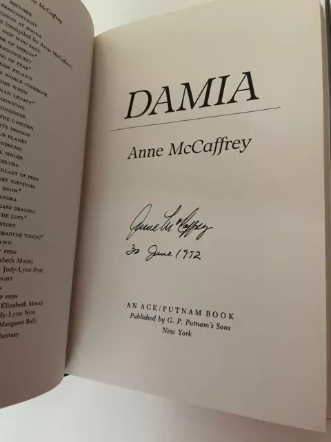 Anne McCaffrey: Damia, signed 1st HB w/DJ