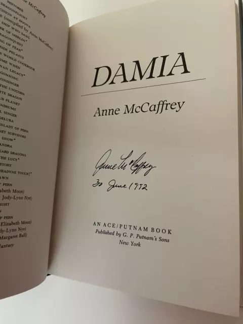 Anne McCaffrey: Damia, signed 1st HB w/DJ Anne McCaffrey: Damia, signed 1st HB w/DJ