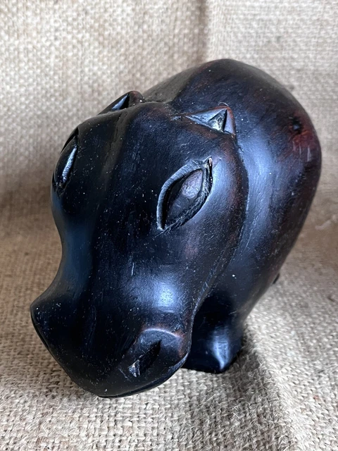 Hand Carved Solid Wood Hippopotamus Hippo Sculpture Wooden African folk art