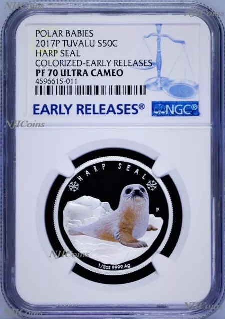 2017 P Tuvalu PROOF Silver Polar Babies Harp Seal NGC PF70 1/2 oz Coin w/ OGP ER