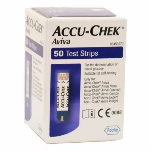 Accu-Chek Aviva Test Strips Determins Blood Glucose Pack of 50 Strips Diabetes