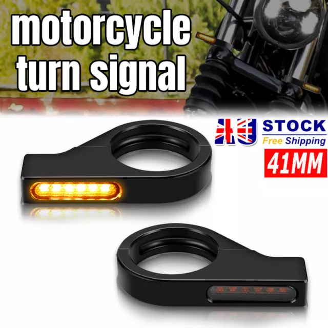 2x Fork Tube Clamp 41mm Motorcycle LED Turn Signal Mount Bracket Amber Indicator