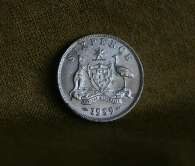 1959 Sixpence Australia Silver High Grade World Coin KM58 Elizabeth II  6 Pence