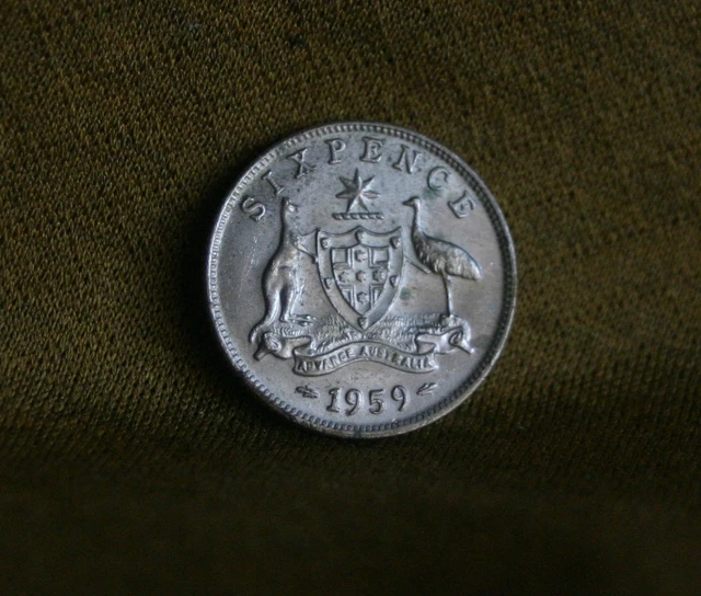 1959 Sixpence Australia Silver High Grade World Coin KM58 Elizabeth II  6 Pence