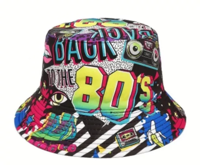 Retro Vintage Back To The 80s Fisherman Bucket Hat Old Skool Summer Sun festival
