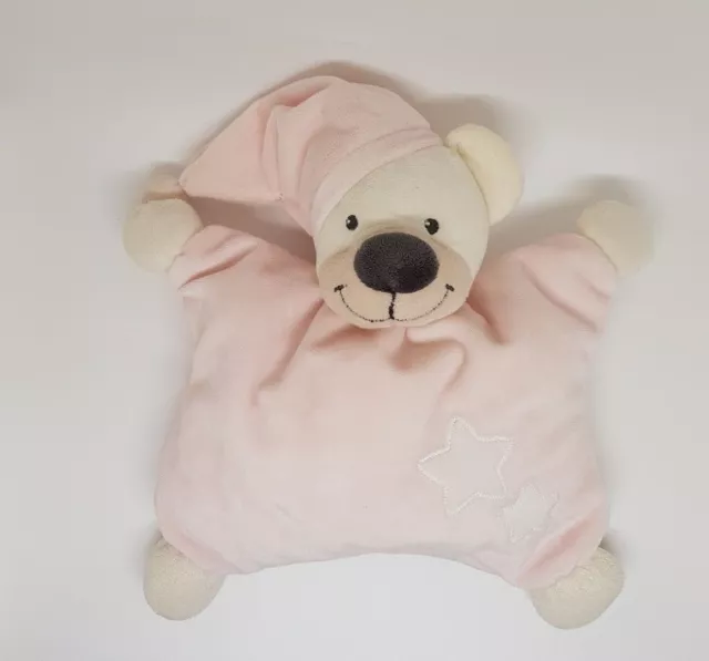 Doudou Peluche Hochet Grelot Ours Bonnet Rose Blanc Etoile Bout'chou Monoprix