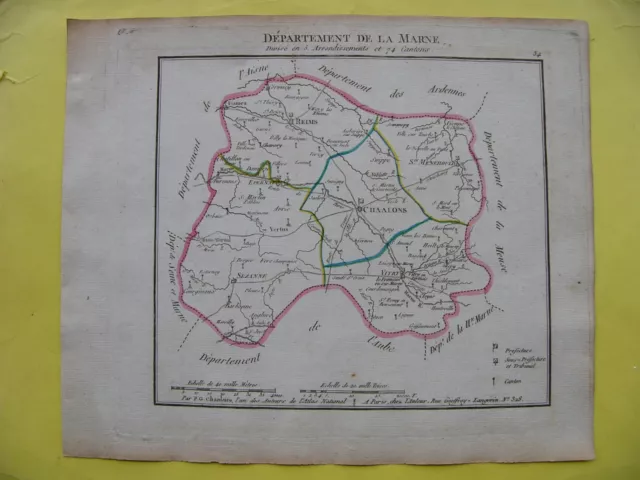 carte an X 1802 Département MARNE Reims Chalons en Champagne Epernay Vitry