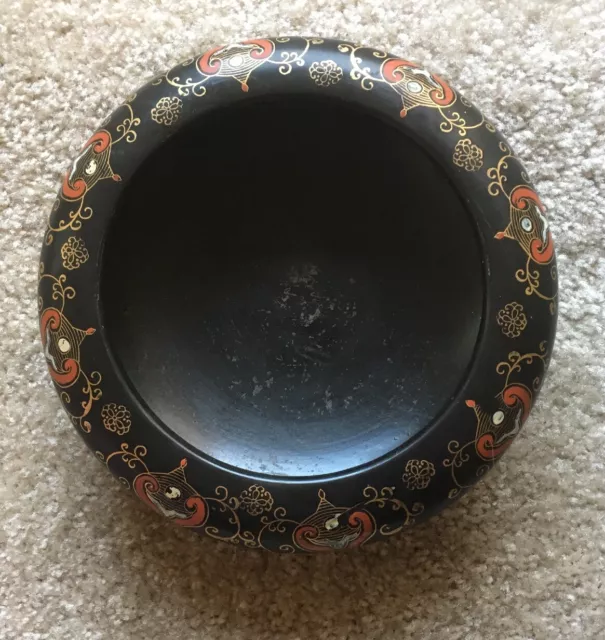 vintage Decorative Japanese Ceramic 7-1/2" Pottery Bowl Black , design on Rim