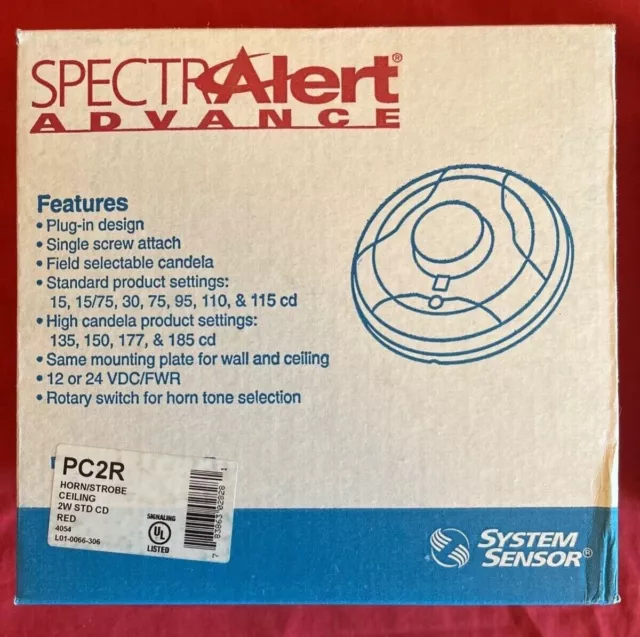 New SpectrAlert Advance System Sensor PC2R Ceiling Mount Horn Strobe Red