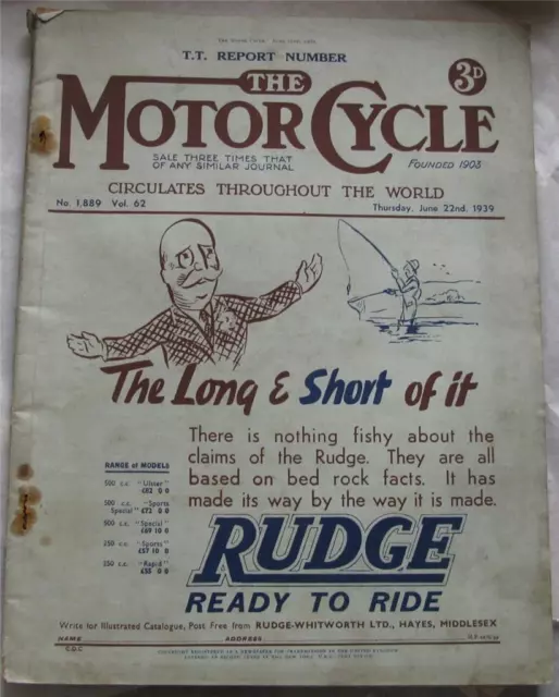 Motor Cycle 22 Jun 1939 Motorcycle Magazine TT Report Lightweight and Senior