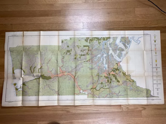 1910 Antique Olympia Washington Puget Sound Land Classification Map 50"x24"