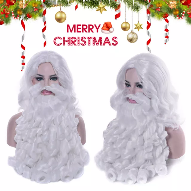 Long White Santa Claus Wig & Beard Father Christmas Fancy Dress Costume Xmas AU