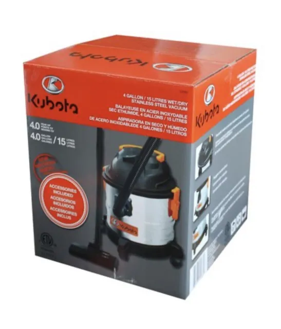 Kubota 4 Gallon Wet or Dry Stainless Steel Vacuum Cleaner