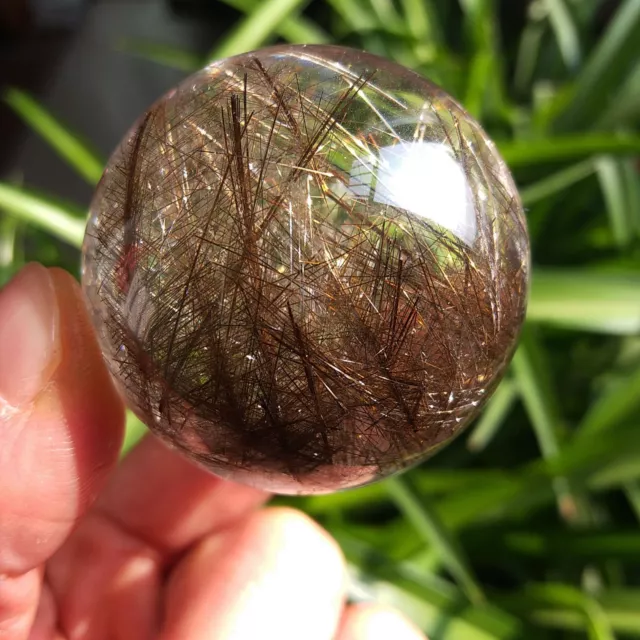 Best!New Rare Natural Clear"brown hair"Quartz Crystal Sphere Ball Healing