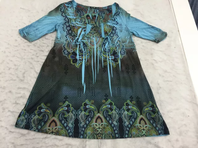 Apt. 9 Shirt Dress Womens XL Blue Multicolor Paisley Short Sleeve Scoop V Neck