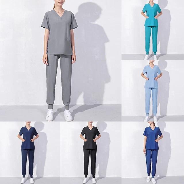 Ensemble pratique femmes hommes couleur unie col en V gommage dentaire pantalon
