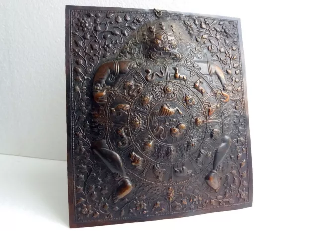 Buddhismus- Kunst:vintage Kupfer Thangka, Lebensrad Buddhas,Tibet/Nepal, 30x27cm