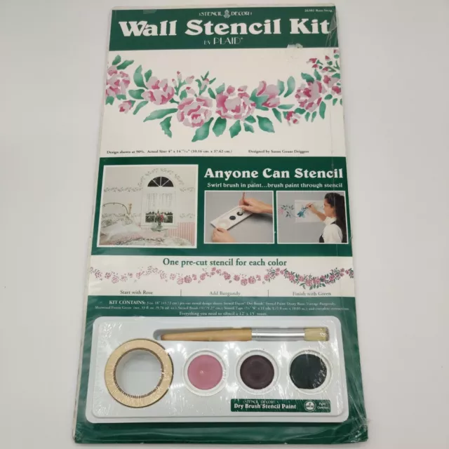 NUEVO DE LOTE ANTIGUO HÁGALO USTED MISMO Plantillas a Cuadros Decoración Rosa Rosa Swag Flor Pared Kit #26302