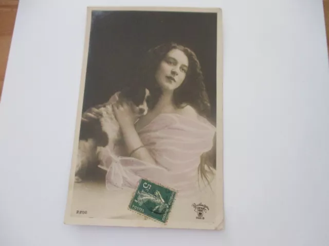 VERS 1910  CARTE POSTALE ANCIENNE CPA fantaisie  REUTLINGER JEUNE FILLE AU CHIEN