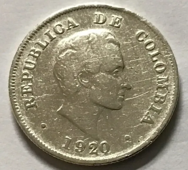 1920 COLUMBIA 20 Centavos KM-197 Silver RARE