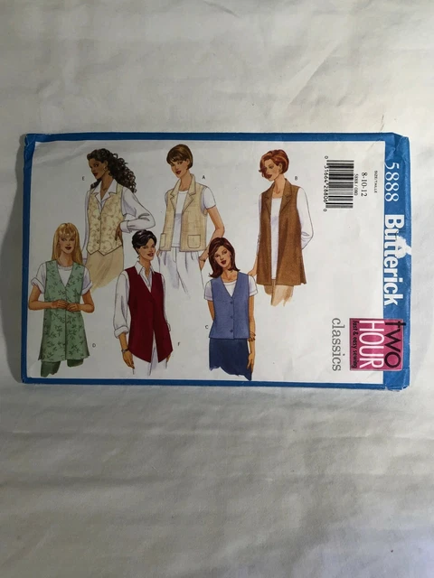 Butterick Sewing Pattern 5888 Misses Petite Vest Sz 8-10-12 Two Hour Easy UNCUT