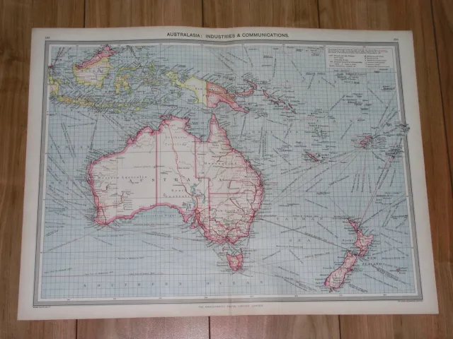 1908 Antique Map Of  Australia New Zealand Oceania Pacific Ocean Ship Routes