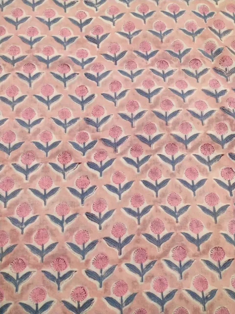 3 Yards Fabric Indian Pink Floral Hand Block Print Cotton Fabric Sewing Fabrics