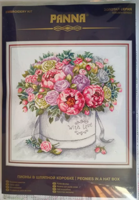 PANNA Peonies in a Hat Box counted cross stitch kit C-7058 2