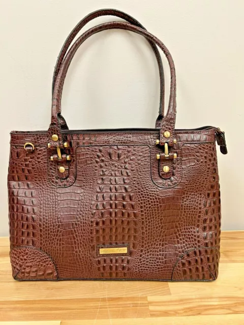 Etienne Aigner Brown Croc Embossed Leather Tote Shoulder Bag Purse