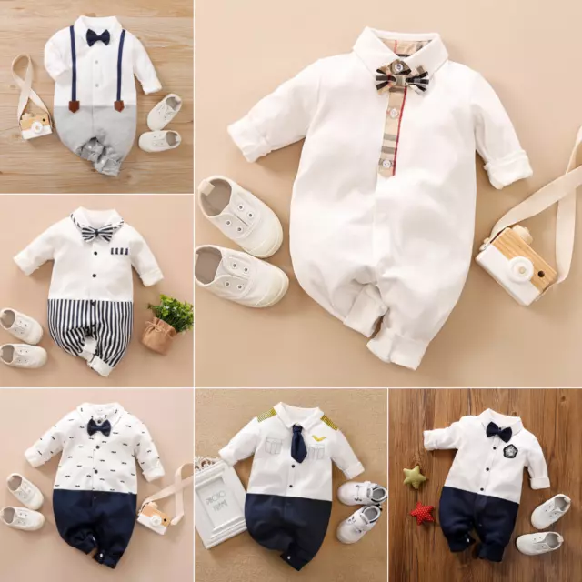 Baby Boy Romper Newborn Formal Bow Tie Clothes Infant Suits Bodysuit Jumpsuits