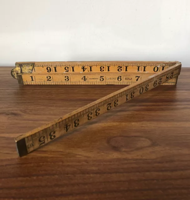 Vintage Tape Measure Wood 3ft Rabone Boxwood Wooden Folding Ruler No 1167