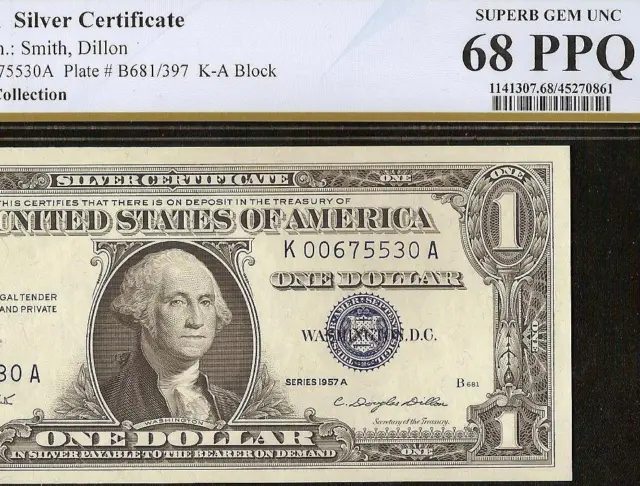 Superb Gem 1957 A $1 Dollar Bill Silver Certificate Blue Seal Note Pcgs 68 Ppq