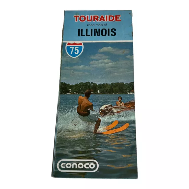 Vintage Touraide Road Map of Illinois Brochure Vacation Conoco Gas Oil Company