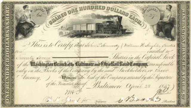 Washington Branch of the Baltimore and Ohio Railroad Co. Issued to John P. Kenne