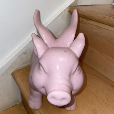 Vintage Pink Ceramic Flying Pig Figurine Farmhouse Country Cute When Pigs Fly