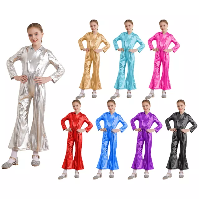 Kids Girls Boys Costume Long Sleeve Jumpsuit Stage Performance Leotard Unisex