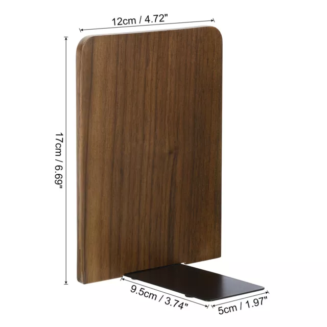 Wood Bookend with Metal Base, 2 Pcs Square Head Book Ends, Walnut Wood Style 2 2