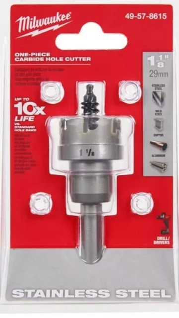 Milwaukee 1-1/8 In. One-Piece Carbide Hole Cutter For Stainless Steel 49-57-8615