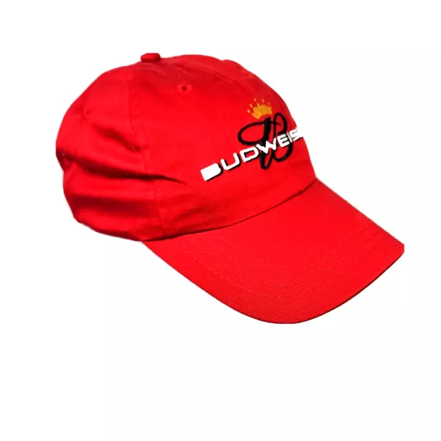 Official Budweiser Hat Anheuser Busch Red Baseball Cap Crown Logo NOS 2004