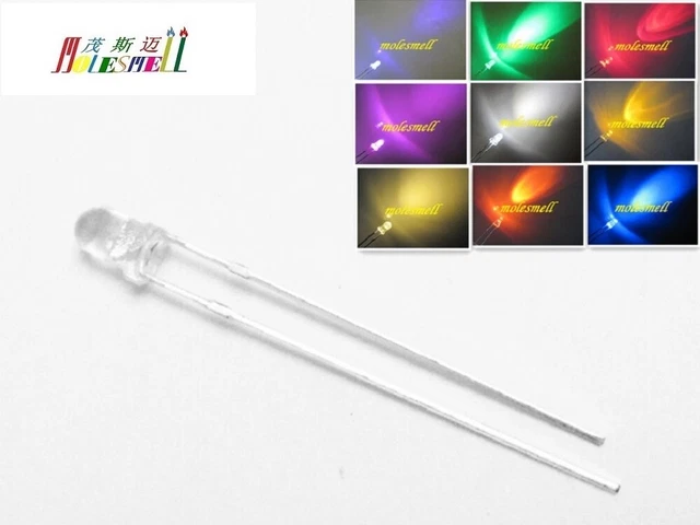 3mm Round LED Red Yellow Blue Green White Orange UV Pink Warm white Leds Diodes