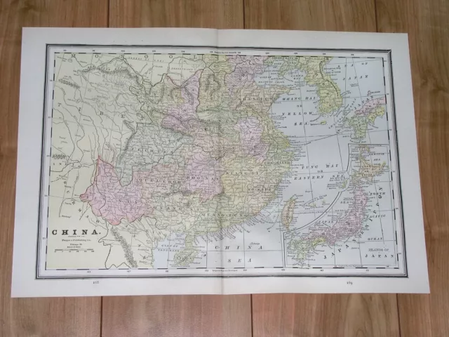 1886 Original Antique Map Of China Shanghai Beijing Hong Kong / Korea Japan