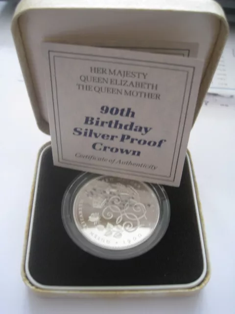 1990 Silver Proof UK £5 Crown - Queen Mother's 90th -  Boxed with cert