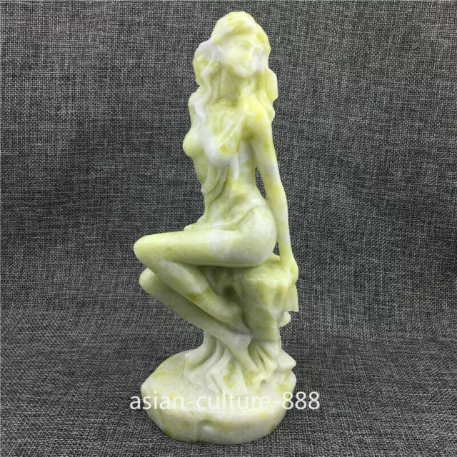 Chinese Natural Lantian green jade girl hand carving Women Beautiful Sculpture 2