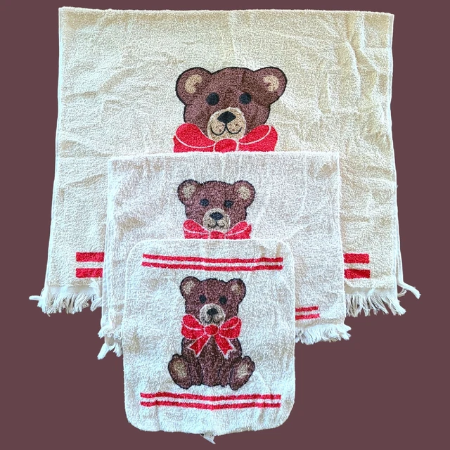 VTG CANNON TEDDY Bear Bath Towel Set 100 Cotton Cottage Cottagecore