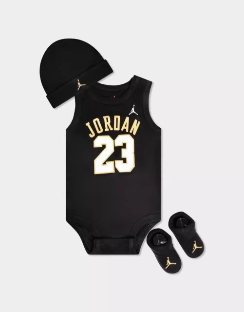 Air Jordan Infant Baby 3 Piece Set Black/Gold/White Beanie Booties (6-12 Months)