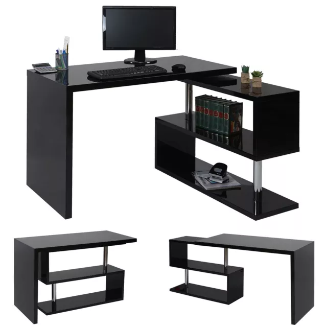 Bürotisch MCW-A68, Eckschreibtisch, hochglanz drehbar 120x60cm schwarz